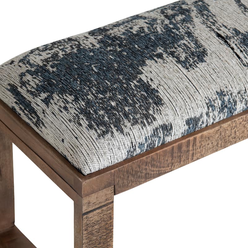 45 in. Navy Upholstered Accent Bench with Brown Solid Wood Frame