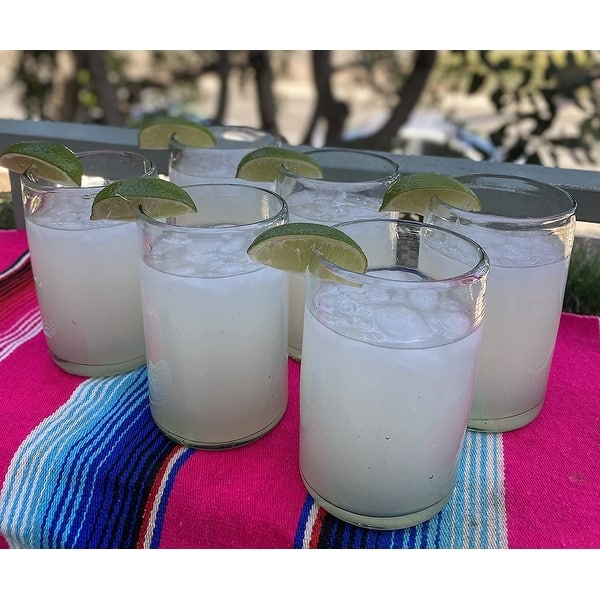 Dos Sueños Hand Blown Mexican Drinking Glasses - Set of 6 Natural Clear Glasses (14 oz each)