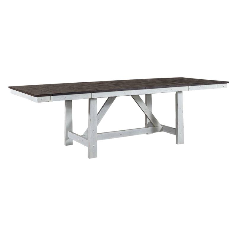 Farmhouse White and Wood Tone Optional 5 Piece Trestle Table Set