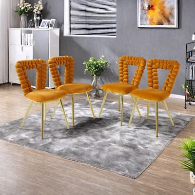 Fabric Modern Chairs [Set of 4] with Iron Tube Legs, Soft Cushions, and Comfortable Backrest