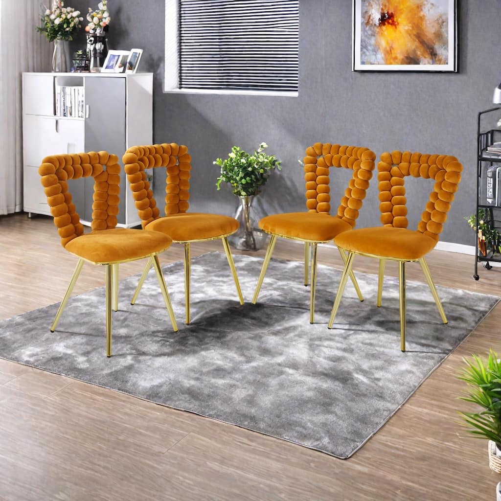 Fabric Modern Chairs [Set of 4] with Iron Tube Legs, Soft Cushions, and Comfortable Backrest