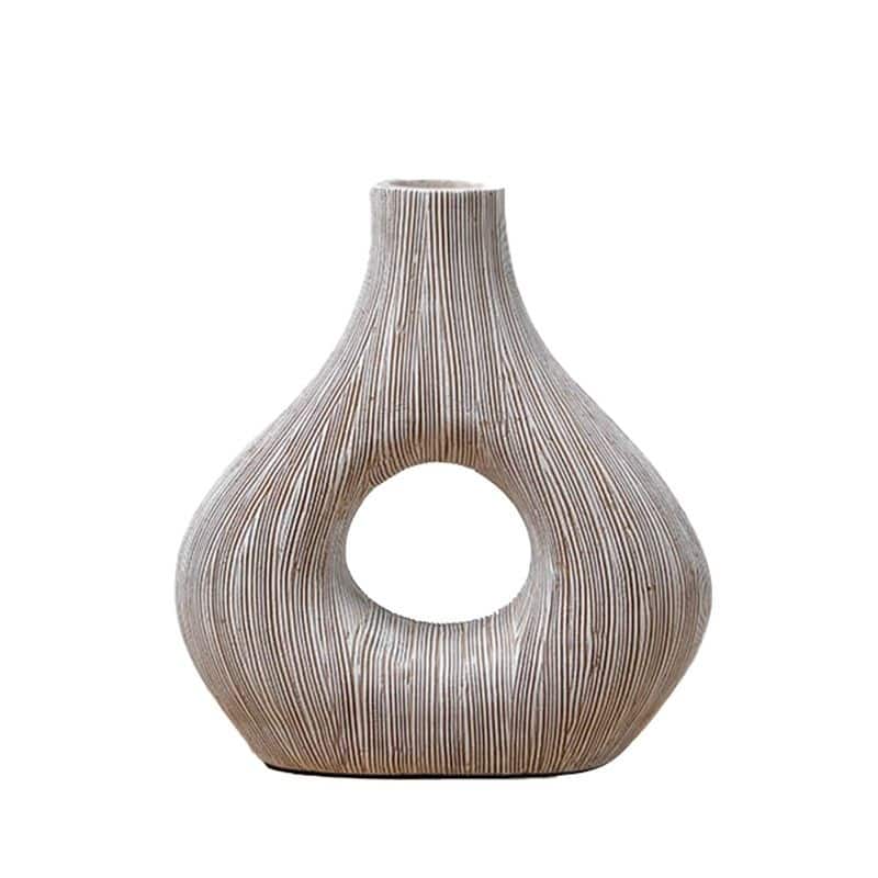 Eternity White Textured Striped Modern Polyresin Vase