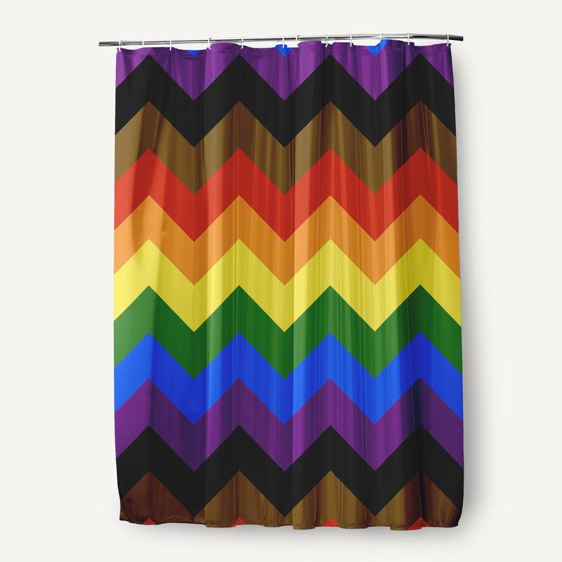 Inclusive Pride Flag Durable Poly Shower Curtain - Inclusive Pride Chevron