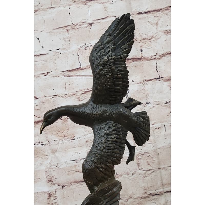 Flying Ducks Family Water Birds Bronze Statue Sculpture Figure Marble Base 17 Inches X 15 Inches