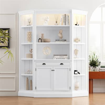 83.4" Tall LED Bookshelf Bookcase Set with 2 Corner Shelf, 1 Drawer