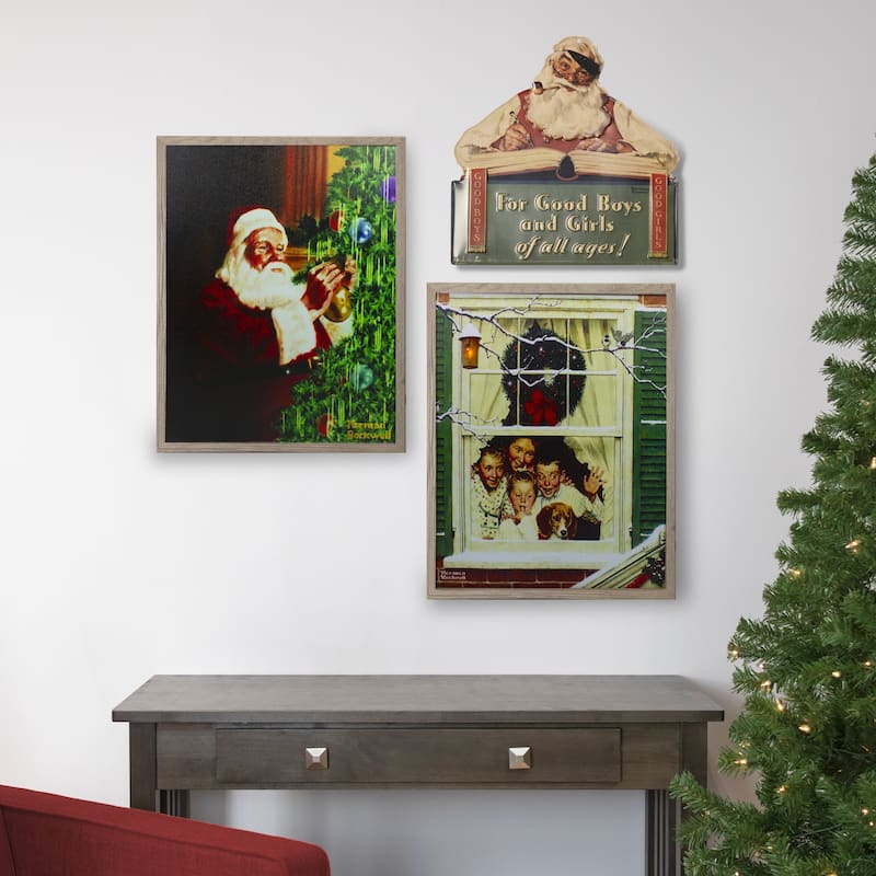 19" Lighted Norman Rockwell 'Oh Boy! It'S Pop A New Plymouth' Christmas Wall Art