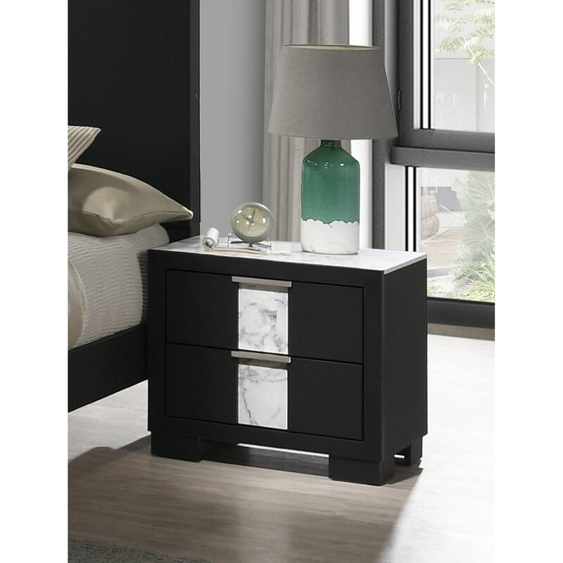 Contemporary Black Finish Nightstand with Metal Knobs