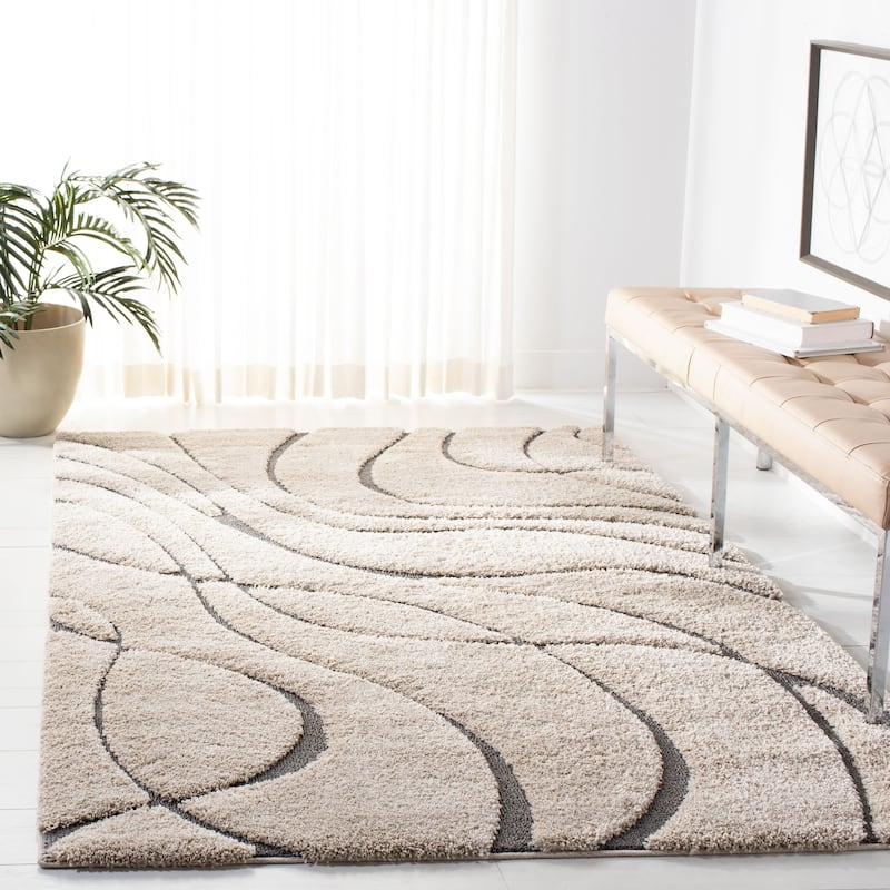 SAFAVIEH Florida Shag Sigtraud Abstract Waves 1.2-inch Area Rug - 6' x 9' - Cream/Grey