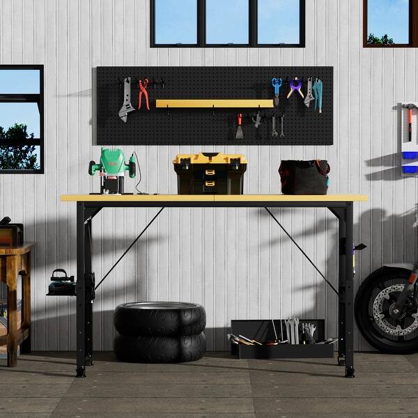 71''Adjustable Workbench with pegboard(Not Including Chair) - Natural ...