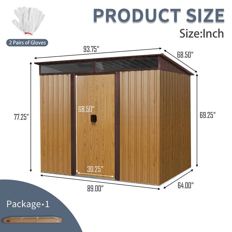 8ft x 6ft Outdoor Metal Storage with Lockable Sliding Doors and Transparent plate for Garden, Lawn