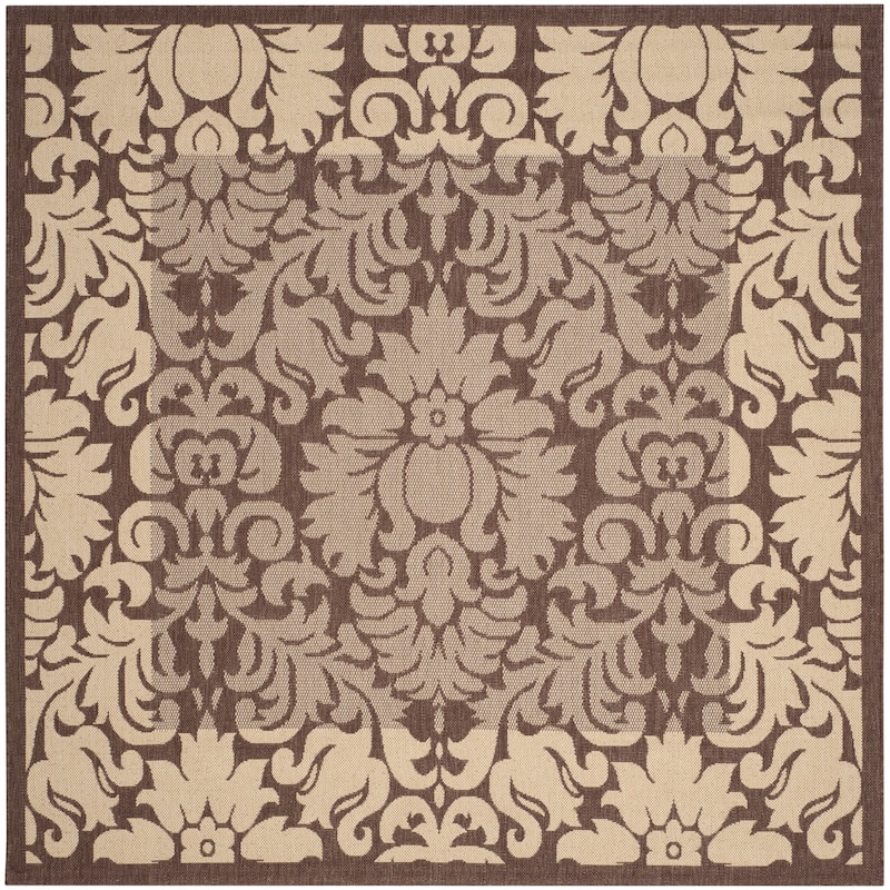 SAFAVIEH Courtyard Peggie Indoor/ Outdoor Patio Backyard Rug - 6'7" Square - Chocolate/Natural