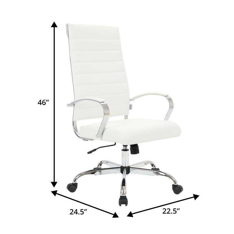 Benmar High-Back Leather Office Desk Chair in Stainless Steel Frame Adjustable Height Tilt Lock 360 Swivel Ergonomic Chair