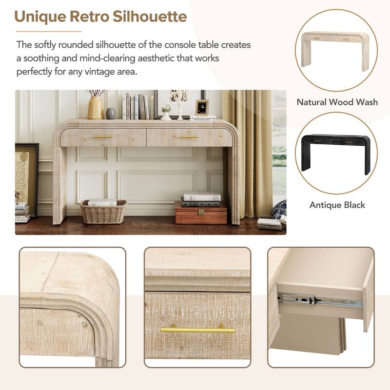 59.05" Retro Console Table with Two Top Drawers and Metal Handle for Entryway, Living Room