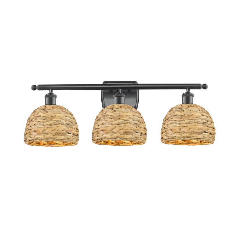 Innovations Lighting 516-3W-12-28 Woven Rattan Vanity Woven Rattan 3 - Matte Black / Natural