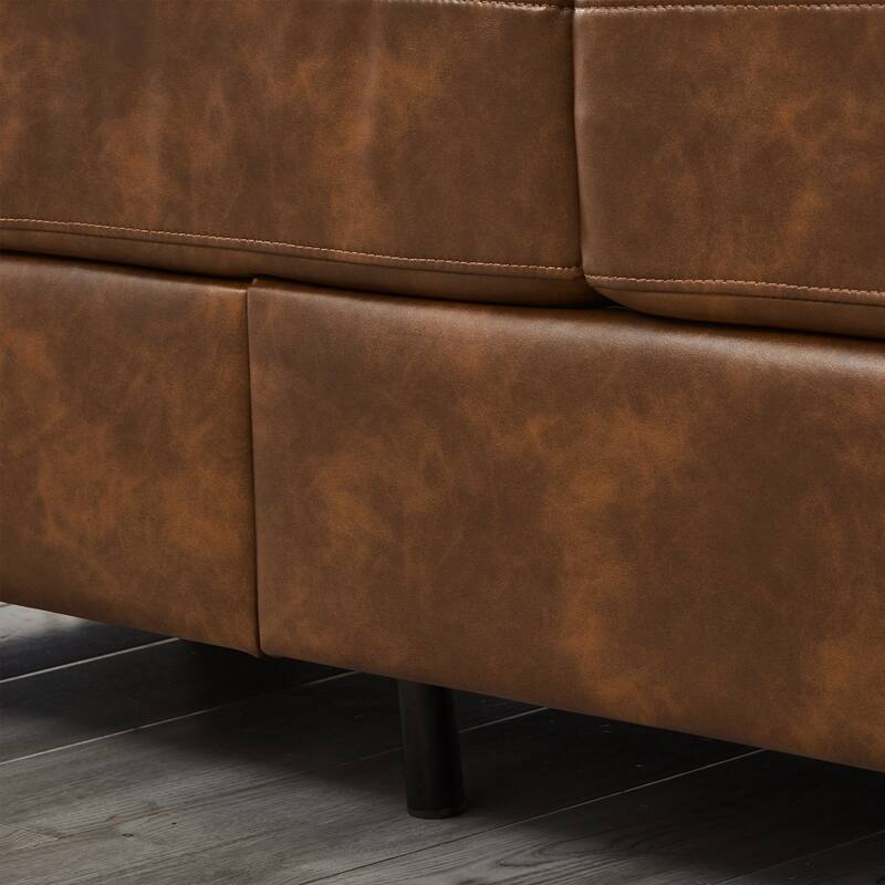 79" Three Seater Sofa Modern Design Faux Leather Couch,Storage,Big Armrest Sofa,Upholstered Breathable PU Leather Sofa