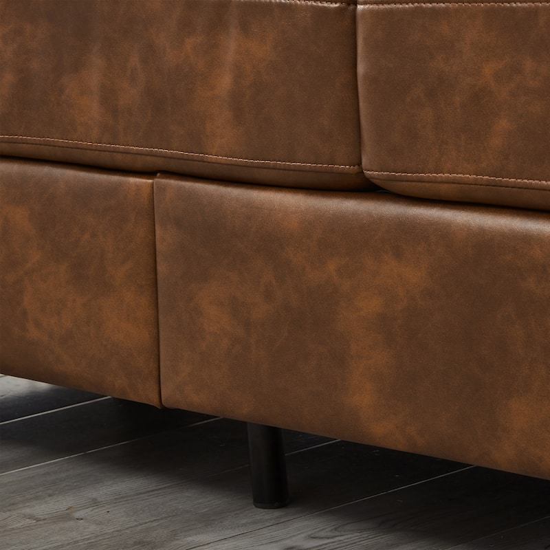 Modern Deep Seat Upholstered Lounge Couch PU Leather Loveseat Sofa with Storage, Wide Cushioned Armrests and Tufted Backrest