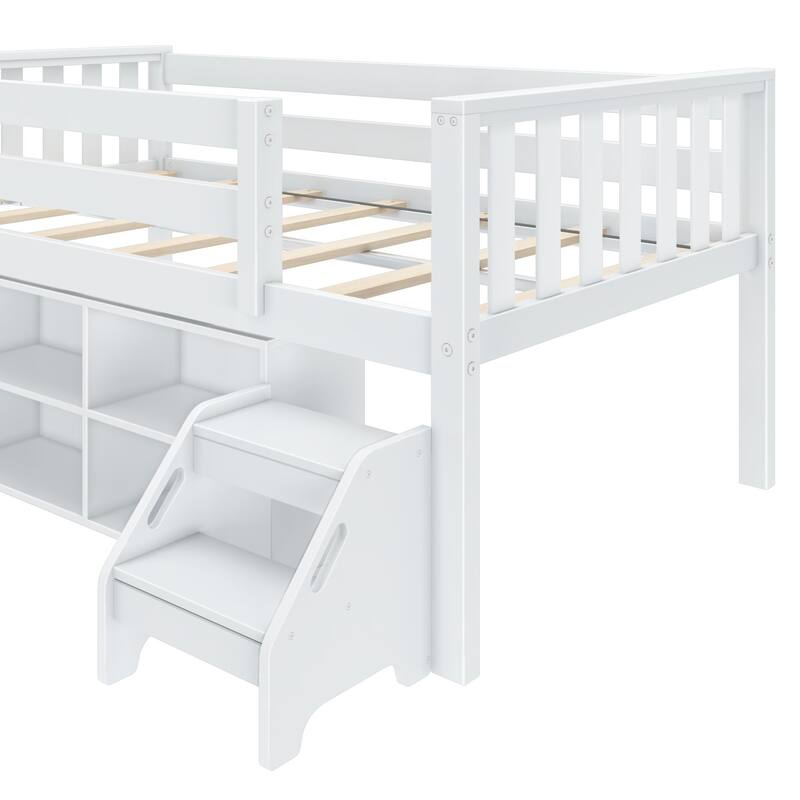 Max and Lily Twin Solid Wood Soren Ultra Low Loft Bed with Bookcase
