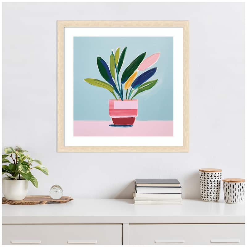 Kate and Laurel Framed Art Playful Potted Plant Still Life by The Creative Bunch Studio