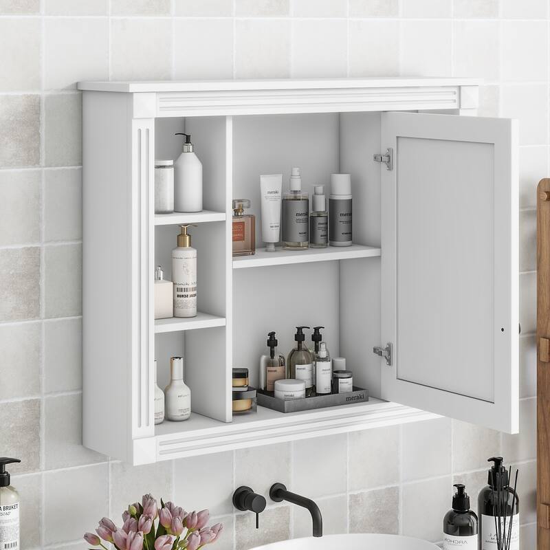 GDFStudio - Barrister Modern Wall-Mounted Bathroom Storage Cabinet with Mirror and Open Shelves (No Bathroom Vanity) - 35"W