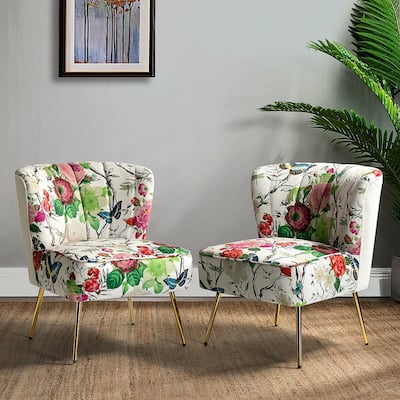 Almira Contemporary Upholstered Armless Side Chair with Tufted Back Set of 2 by HULALA HOME