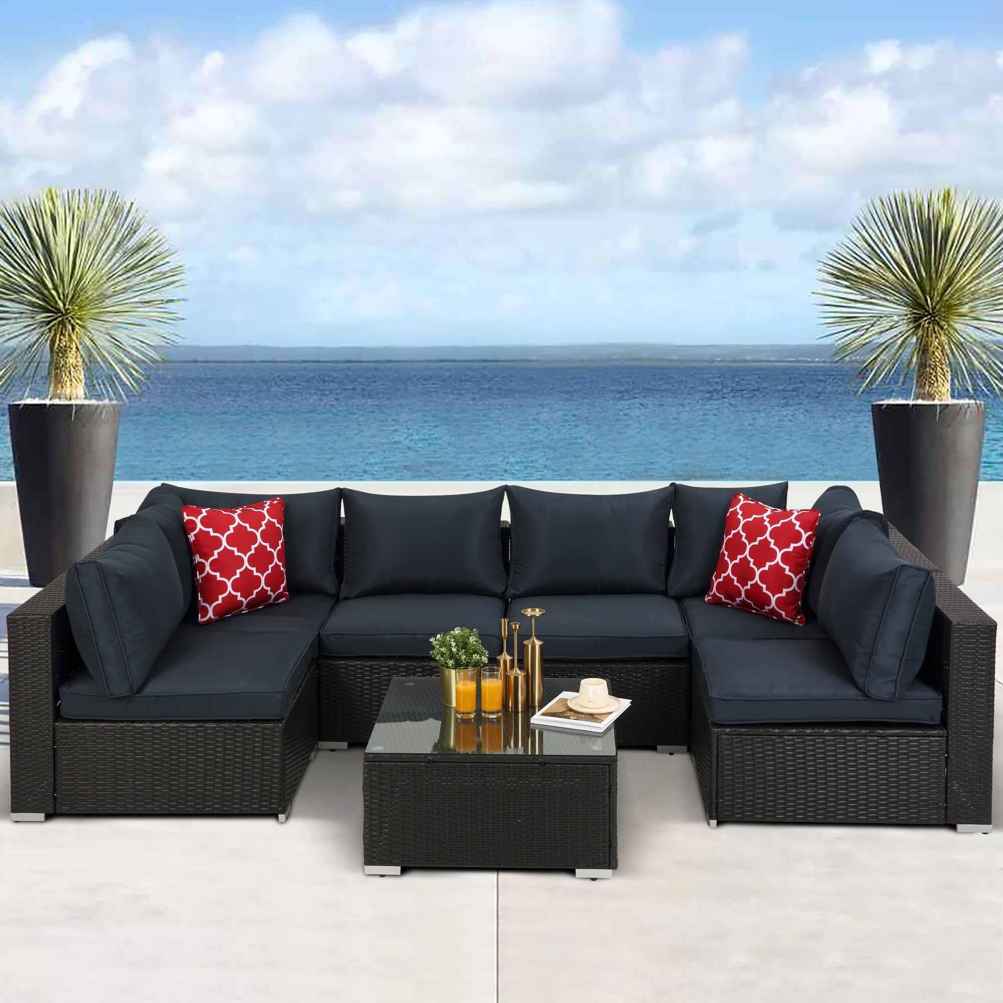 Patio Furniture Sectional Sofa Set Outdoor Rattan Wicker Cushioned Yard Lounge 