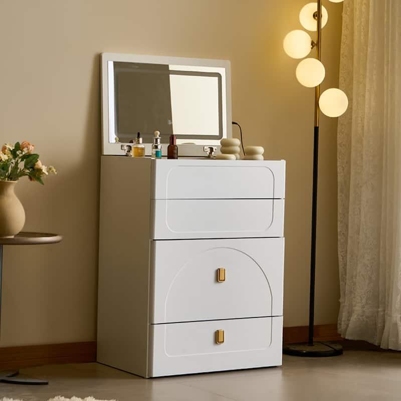 3 in 1 Flip Top Vanity Set with Mirror,3 Drawer,Cushioned Stool and Power Outlet - White - 3-drawer