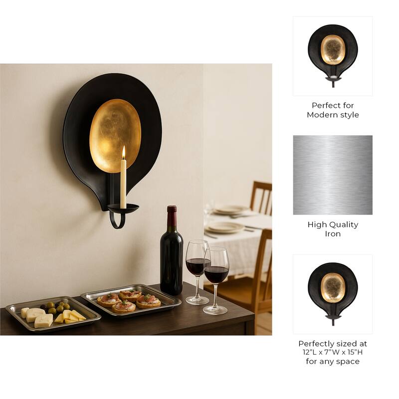 Metal Round Votive Wall Mounted Candle Holder - Black