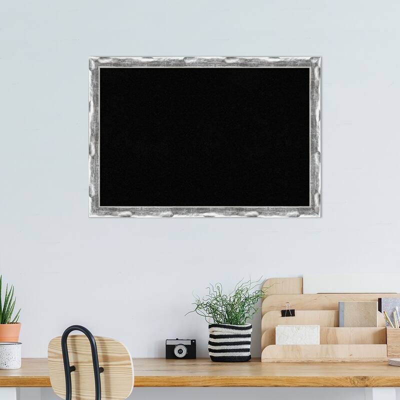 Scratched Wave Chrome Framed Black Corkboard Bulletin Board
