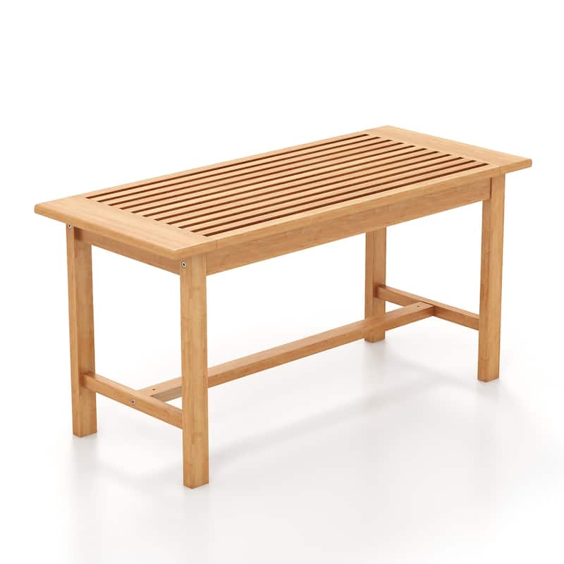 36-Inch Teak Wood Rectangular Coffee Table with Slatted Top and Natural Finish for Indoor or Outdoor Use - 36"L x 15.5"W x 18"H