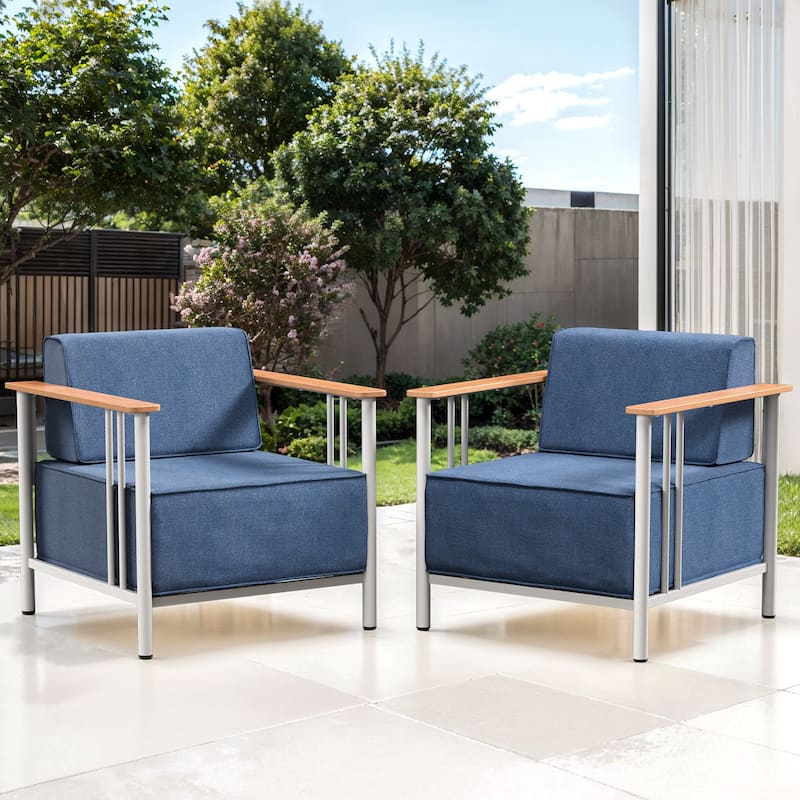 Gymojoy Luxury Patio Chair Set of 2 - 10" Extra Thick Cushions & Industrial Steel Frame - All-Weather Outdoor Furniture - Dark Grey - 2-Piece