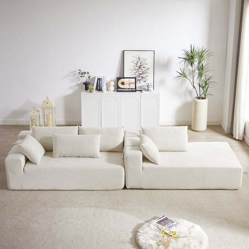 Roomfitters 108" Chenille Modular Sectional Sofa, L-Shaped 3-4 Seater with 6 Pillows, Right Chaise