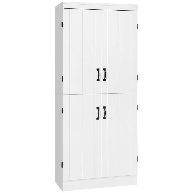 70" Kitchen Pantry, Tall Freestanding Storage Cabinet, 6-tier Shelving with 2 Adjustable Shelves and 4 Doors Gray - White