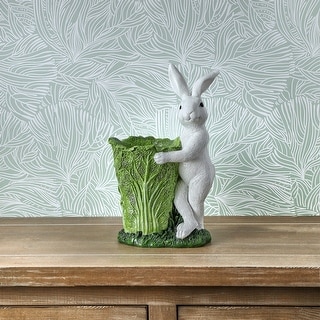 12" Resin Bunny With Cabbage Pot