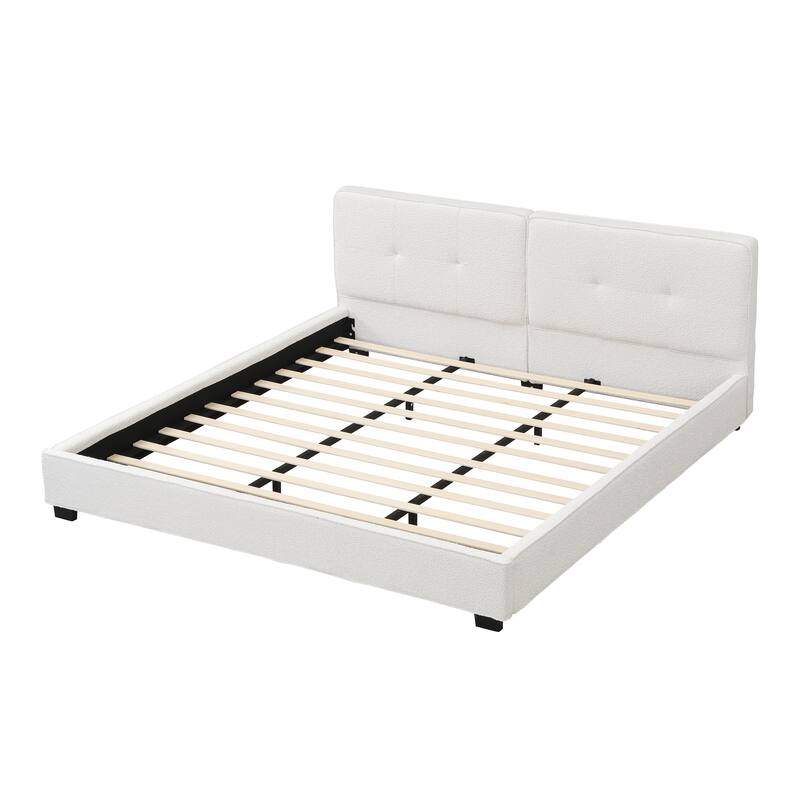 King Size Platform Bed Frames Soft Square Corners Wingback Bed with Tufted Headboard, Low Profile Bed Upholstered Grounded Bed