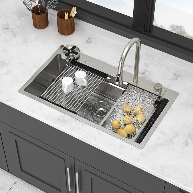 33" Drop-In 16 Gauge Single Bowl Stainless Steel Kitchen Sink - 33'' x 19.29'' x 9''