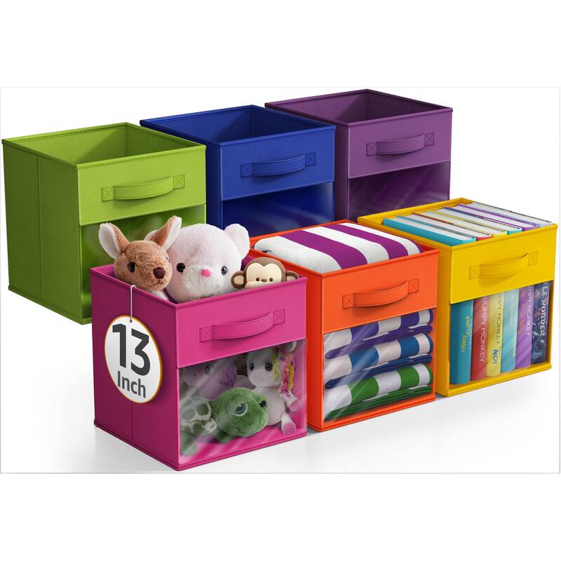 Sorbus Storage Bins with Clear Window - 6-Pack Foldable Baskets - 13 x 13 x 13 in storage cubes - Bright Rainbow