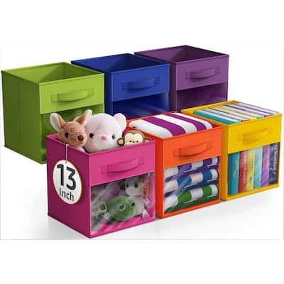 Sorbus Storage Bins with Clear Window - 6-Pack Foldable Baskets - 13 x 13 x 13 in storage cubes