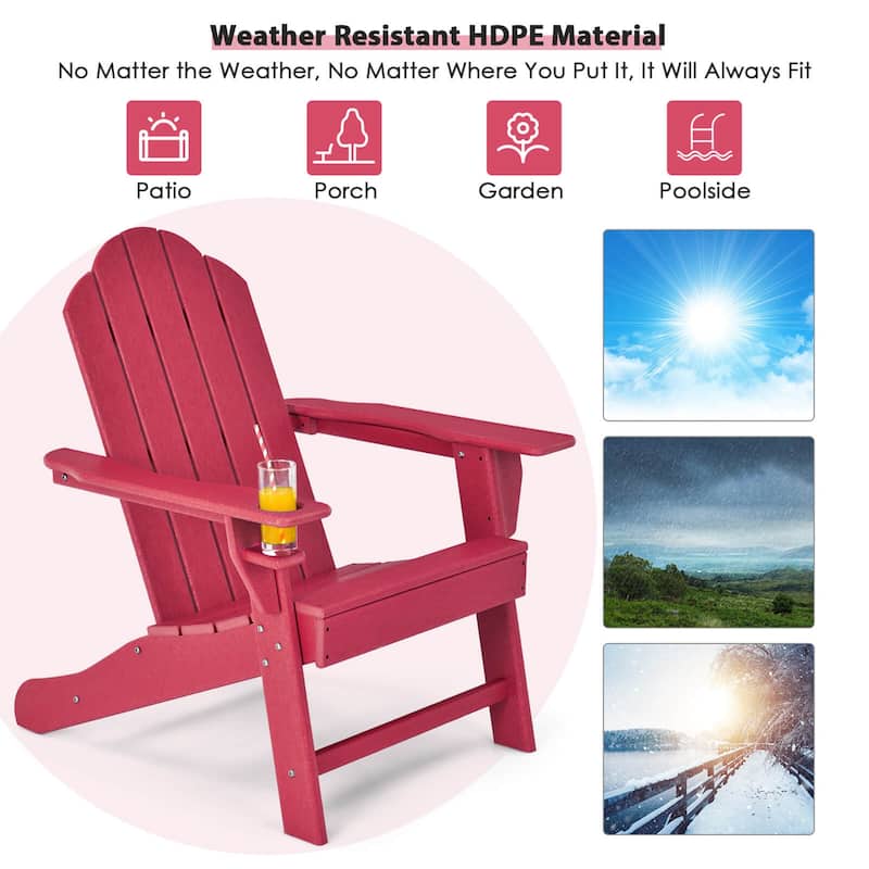 Costway Patio Adirondack Chair Weather Resistant Garden Deck W/Cup