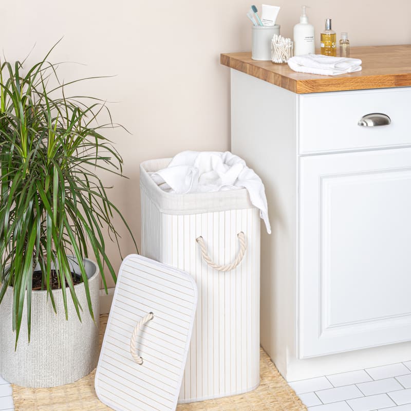 Household Essentials Bamboo Laundry Hamper with Handles and Removable Laundry Bag