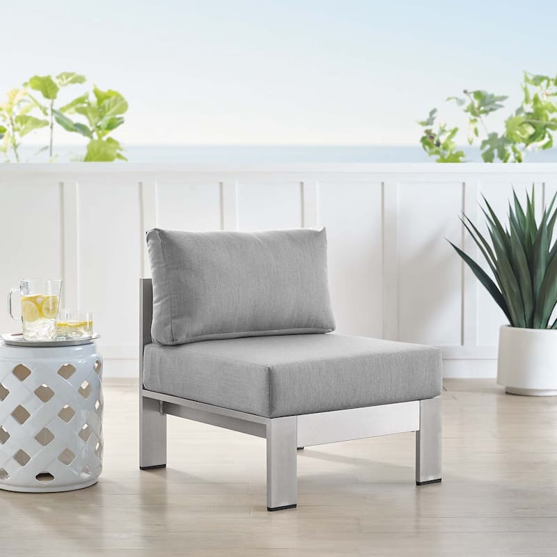 Shore Sunbrella® Fabric Aluminum Outdoor Patio Armless Chair - Silver Gray