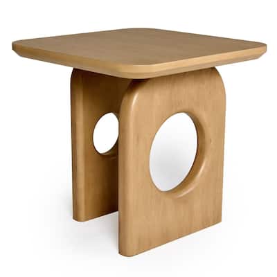 22 in. Light Brown Square Wood End Table, Sturdy Build End Side Table for Living Rooms