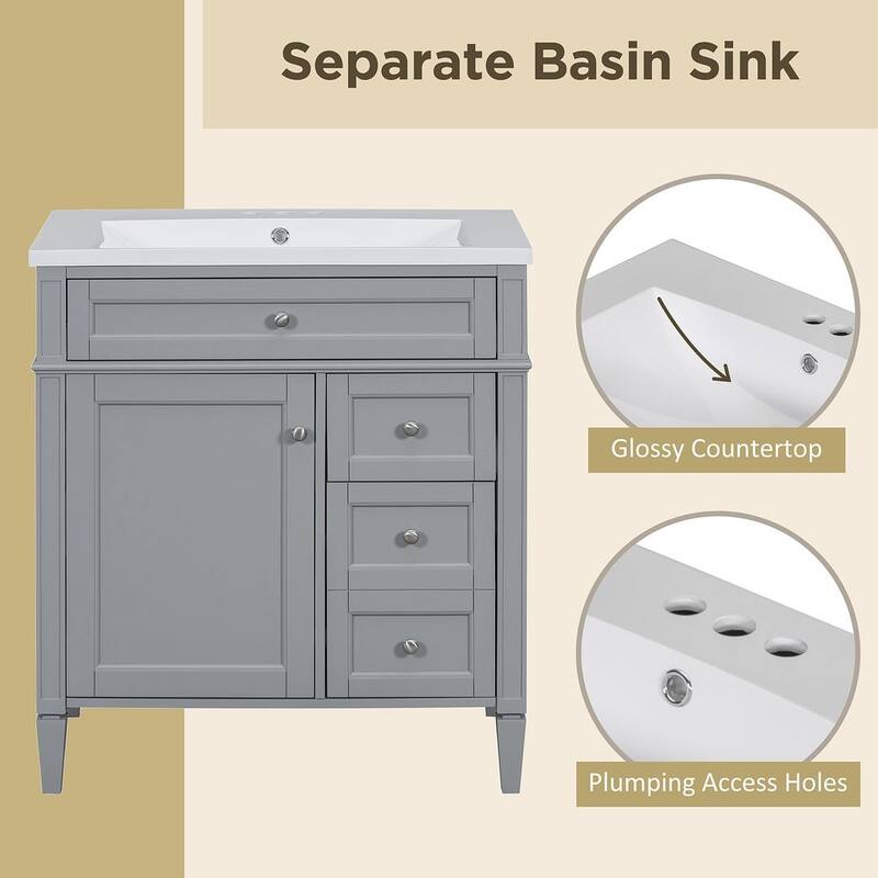 30'' Bathroom Vanity with Top Sink Set, Sink Bathroom Vanity