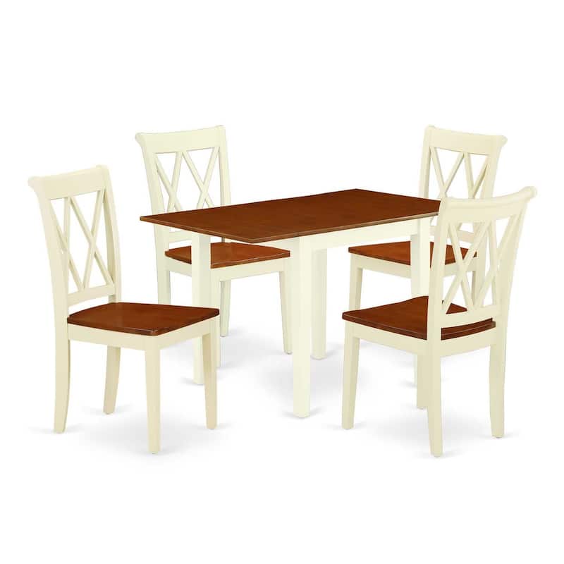 HomeStock 5-Pc Buttermilk and Cherry Solid Wood Top-Dining Room Set-Seats 4