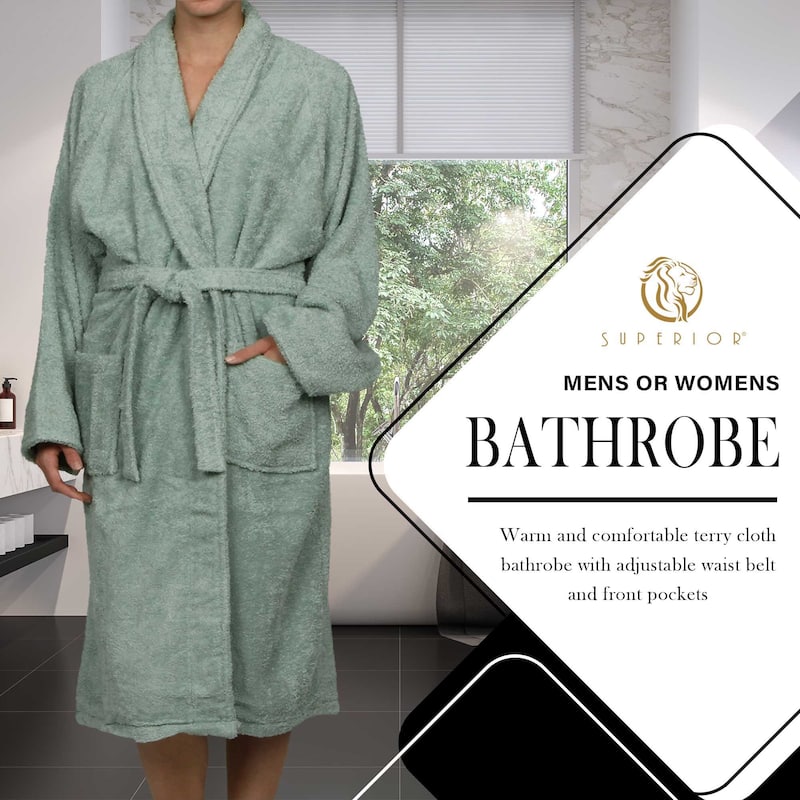 100% Cotton Soft Terry Adult Unisex Lightweight Bathrobe by Superior