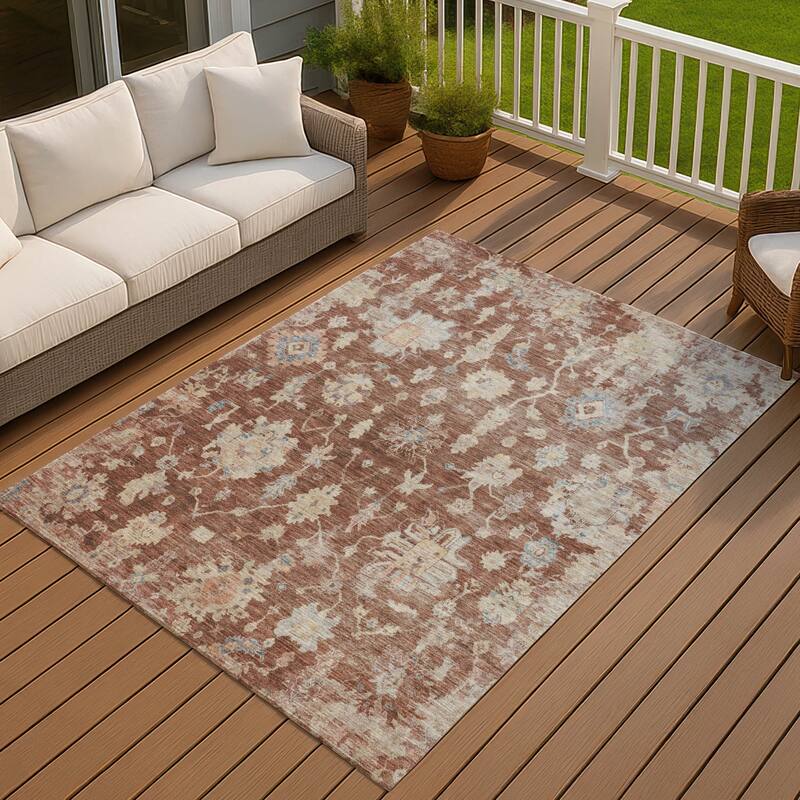 Machine Washable Indoor/ Outdoor Casual Traditional Chantille Rug - 9' x 12' - Paprika