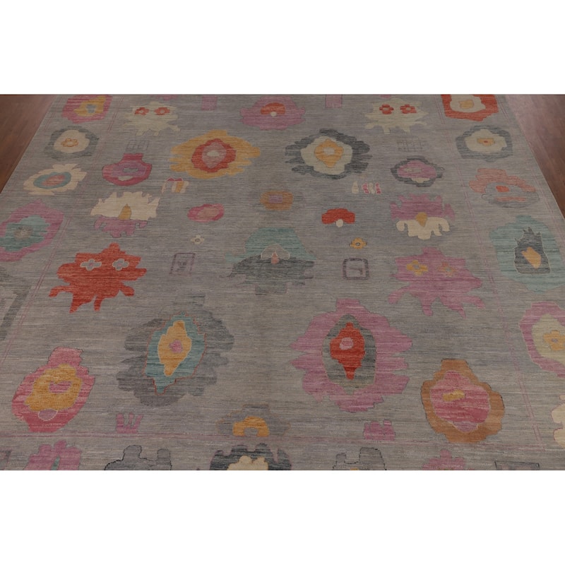 Vegetable Dye Oushak Large Area Rug Hand-Knotted Turkish Wool Carpet - 12'1"x 14'10"