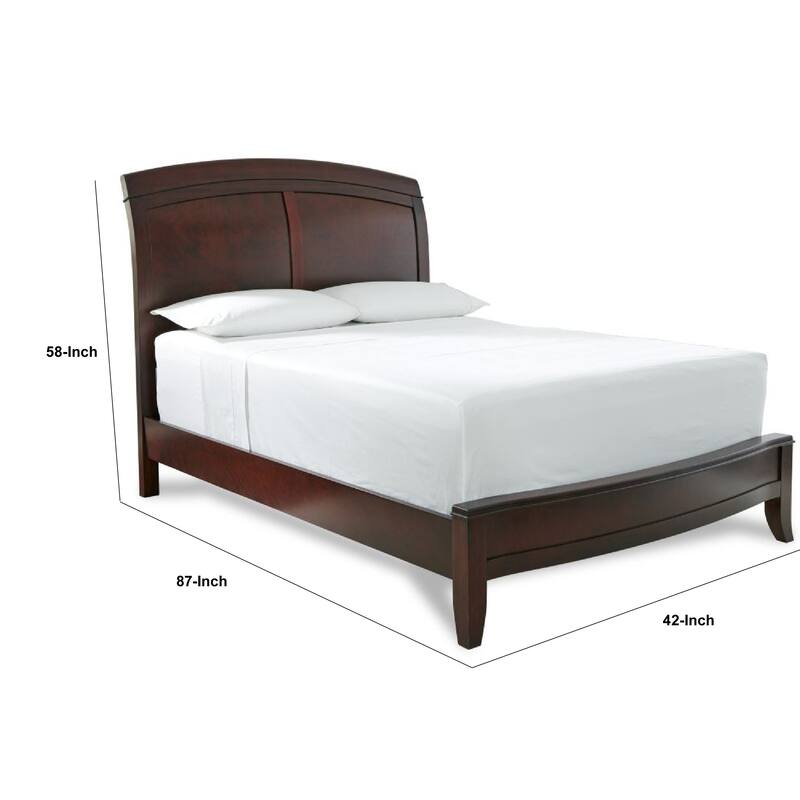 Kyle Soild Wood Low Profile Twin Bed with Sleigh Headboard, Cherry Brown