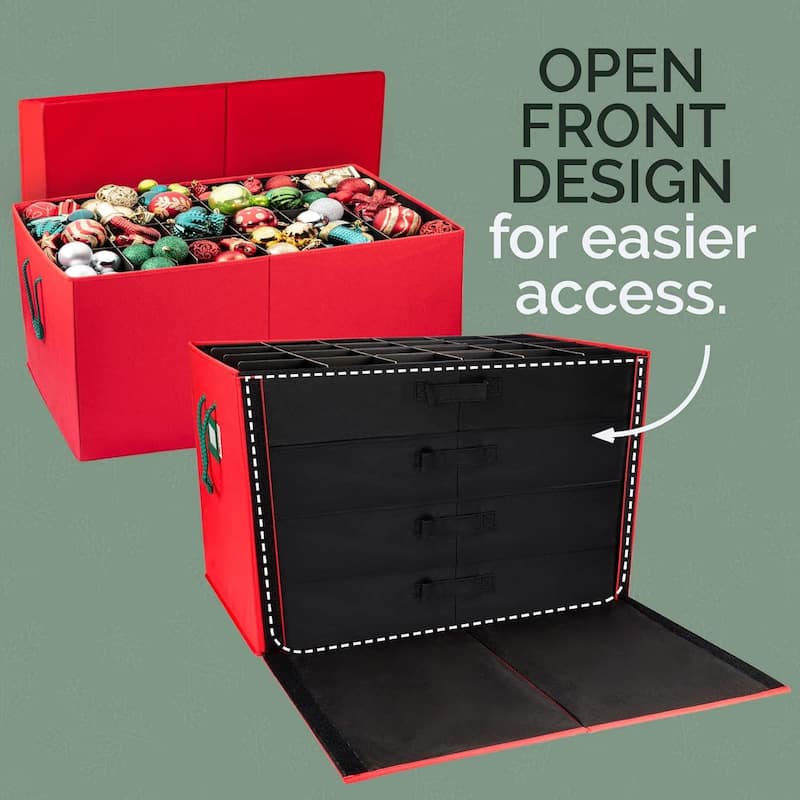 Christmas Ornament Storage Container Box with Dividers - Stores up to 72- 4" Ornaments - 3 Removable Trays with Separators.
