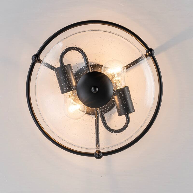 2-Light Modern Transitional Metal & Glass Flush Mount with Clear Bubble Glass Shade for Bedroom - 12.6 in. W x 7.3 in. H