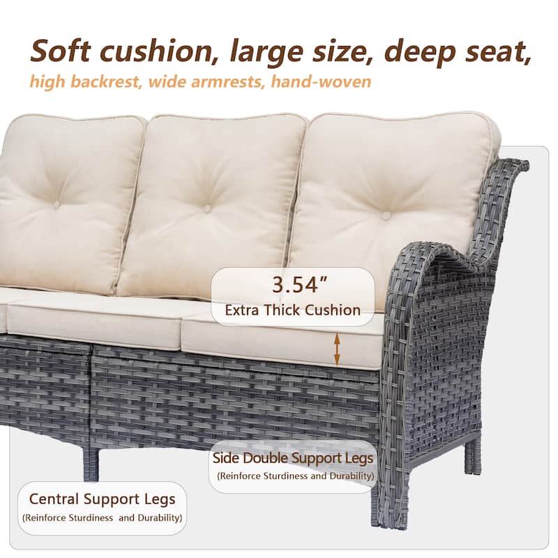 High Back 4-Piece Outdoor Wicker Patio Furniture Seating Sofa Set with Swivel Chairs